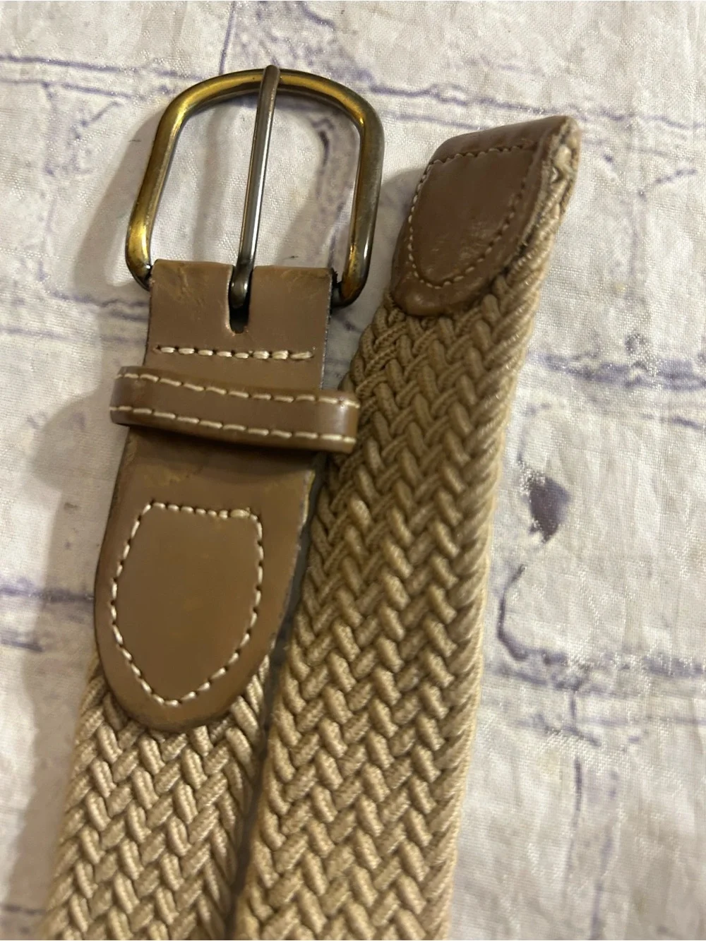 LOT OF (2) STRETCH BELTS OLIVE GREEN AND TAN SILVER TONE & ANTIQUE BUCKLES MEN